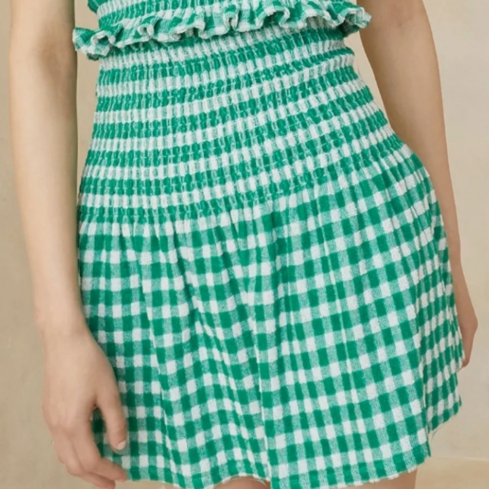 Loeffler Randall Green and White Gingham Mini Skirt